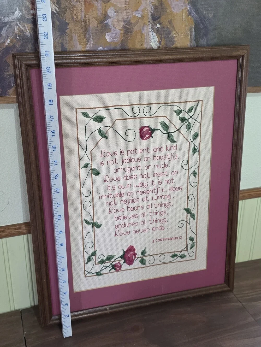 Vintage Framed & Matted Cross Stitch Verse 1 Corinthians 13 